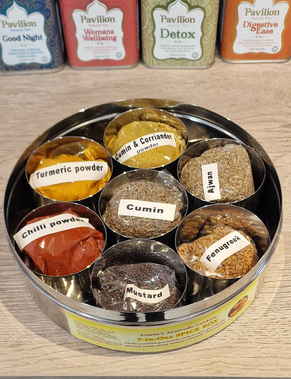AYURVEDIC COOKERY SPICE BOX-Stainless steel with 8 individual